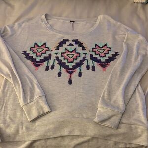 Poof 3/4 sleeve Tan with sequin Graphic Sweater Multicolor size small NWOT